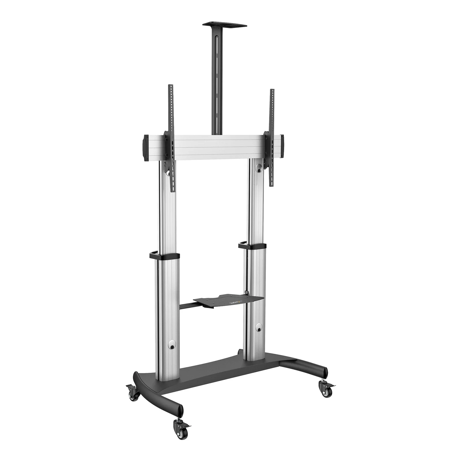 StarTech.com Support Téléviseur Mobile - Chariot Support Télé Robuste Écrans 60-100" 100kg - Support TV Écran Plat sur Pied Roulettes - Hauteur Réglable - Support Télévision Universel avec Étagères