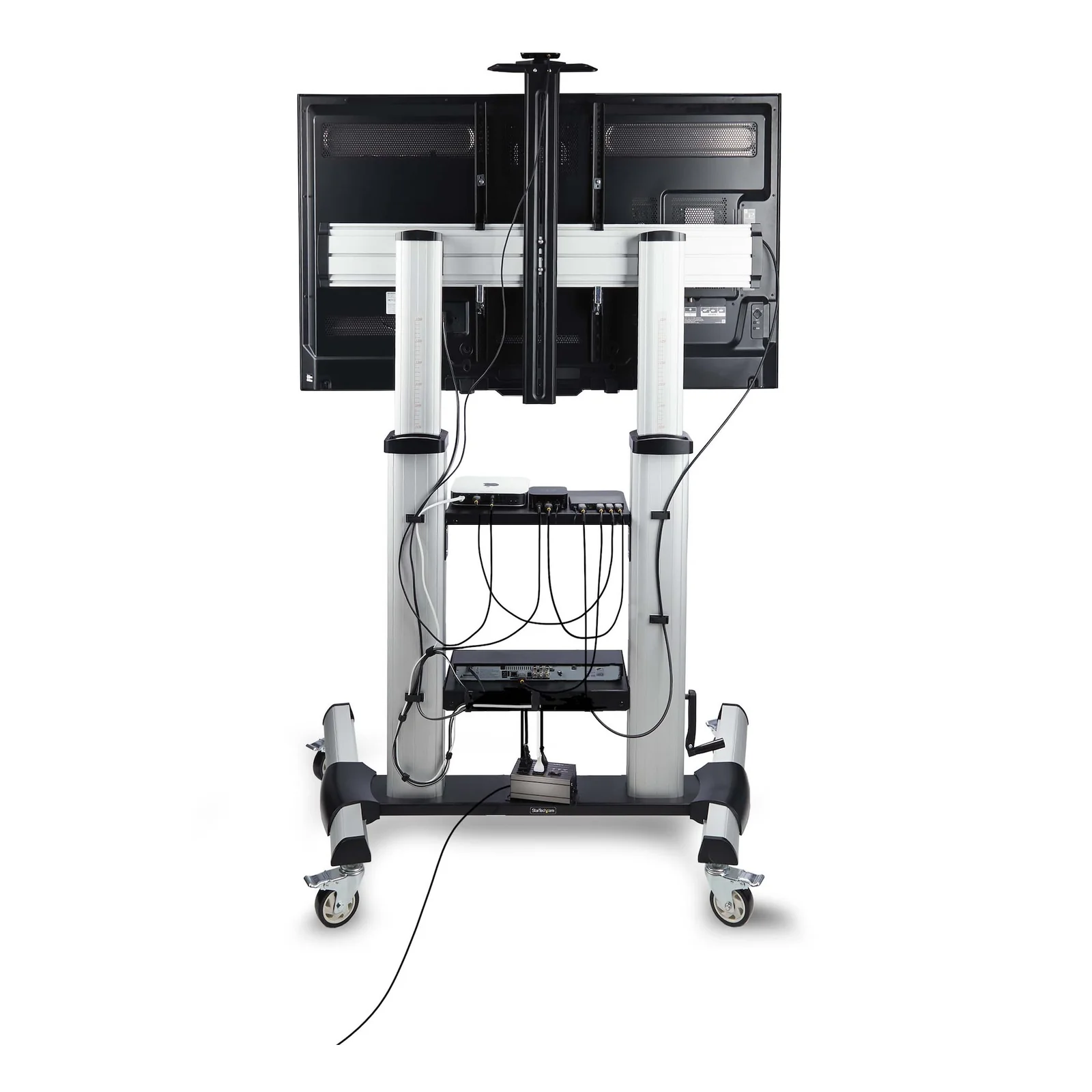 StarTech.com Support TV à Roulettes pour Écrans Plats de 60 à 100 pouces jusqu'à 100 kg, Réglage en Hauteur par Manivelle, Support/Chariot Télé Mobile