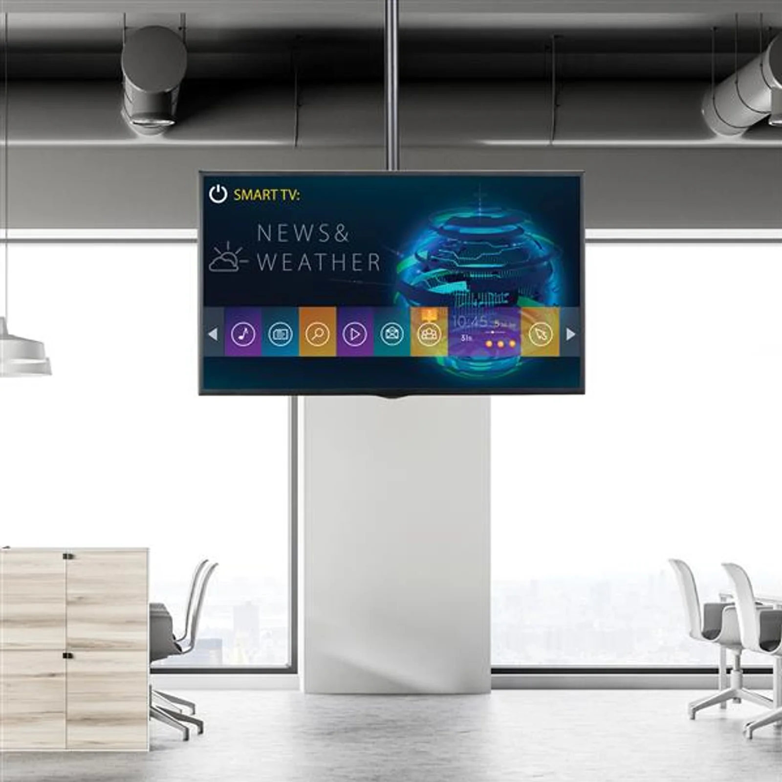 StarTech.com Support TV au Plafond - Support Universel pour Écran Unique avec Mât Court Télescopique Réglable - Inclinable/Pivotant - Support VESA pour Écrans 32"-75"