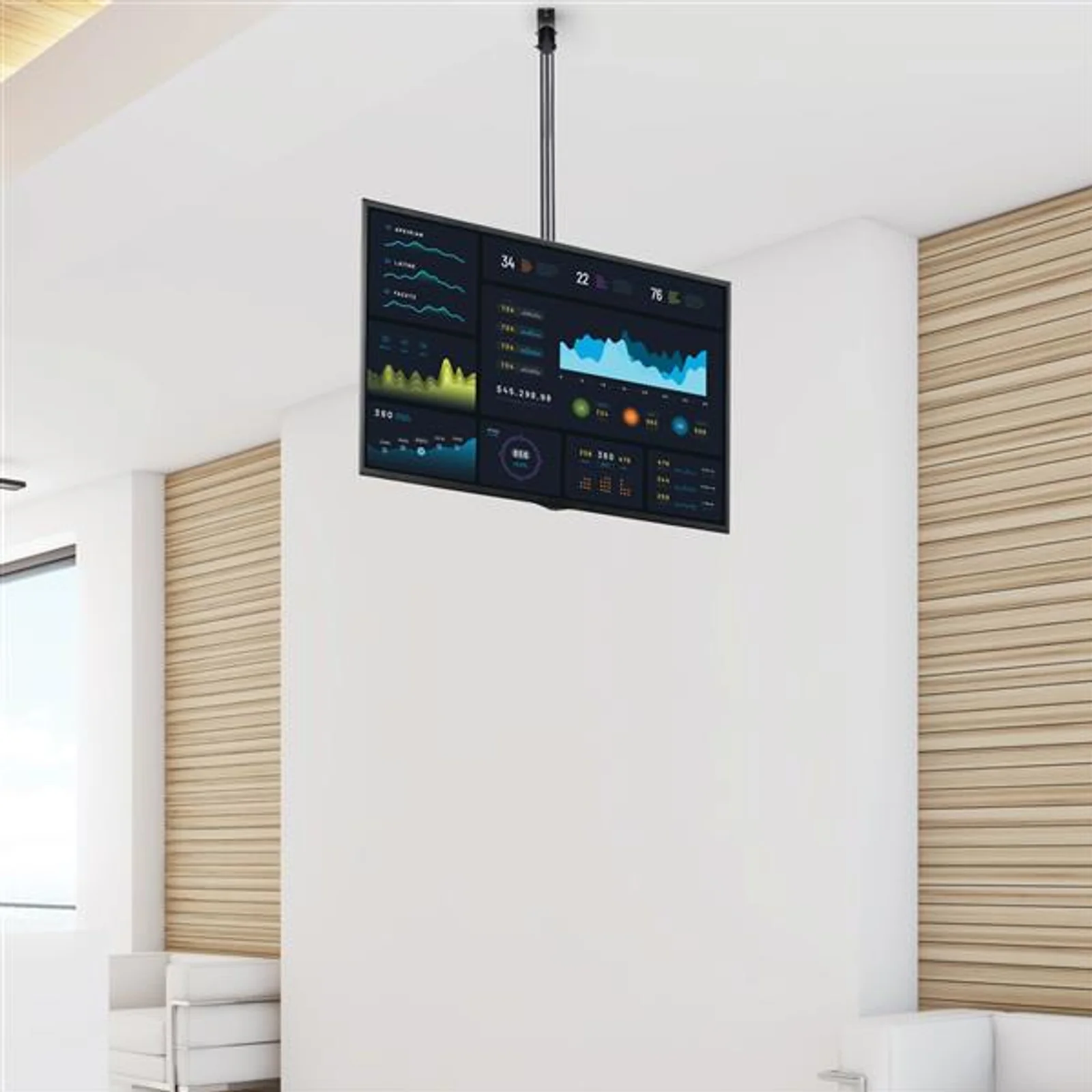 StarTech.com Support TV au Plafond - Support Universel pour Écran Unique avec Mât Court Télescopique Réglable - Inclinable/Pivotant - Support VESA pour Écrans 32"-75"