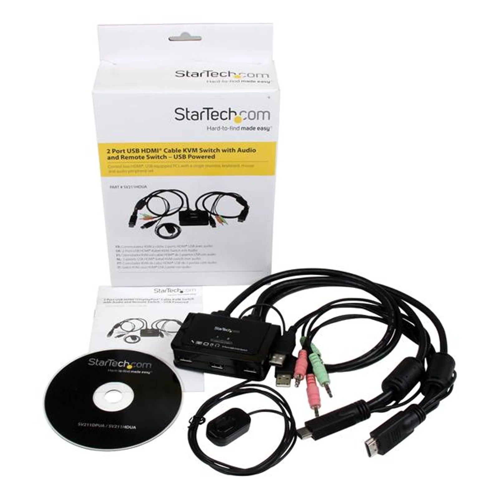 StarTech.com Switch Commutateur KVM 2 Ports USB, HDMI avec Audio et Câbles pour 2 PC sur 1 écran - Auto Alimenté