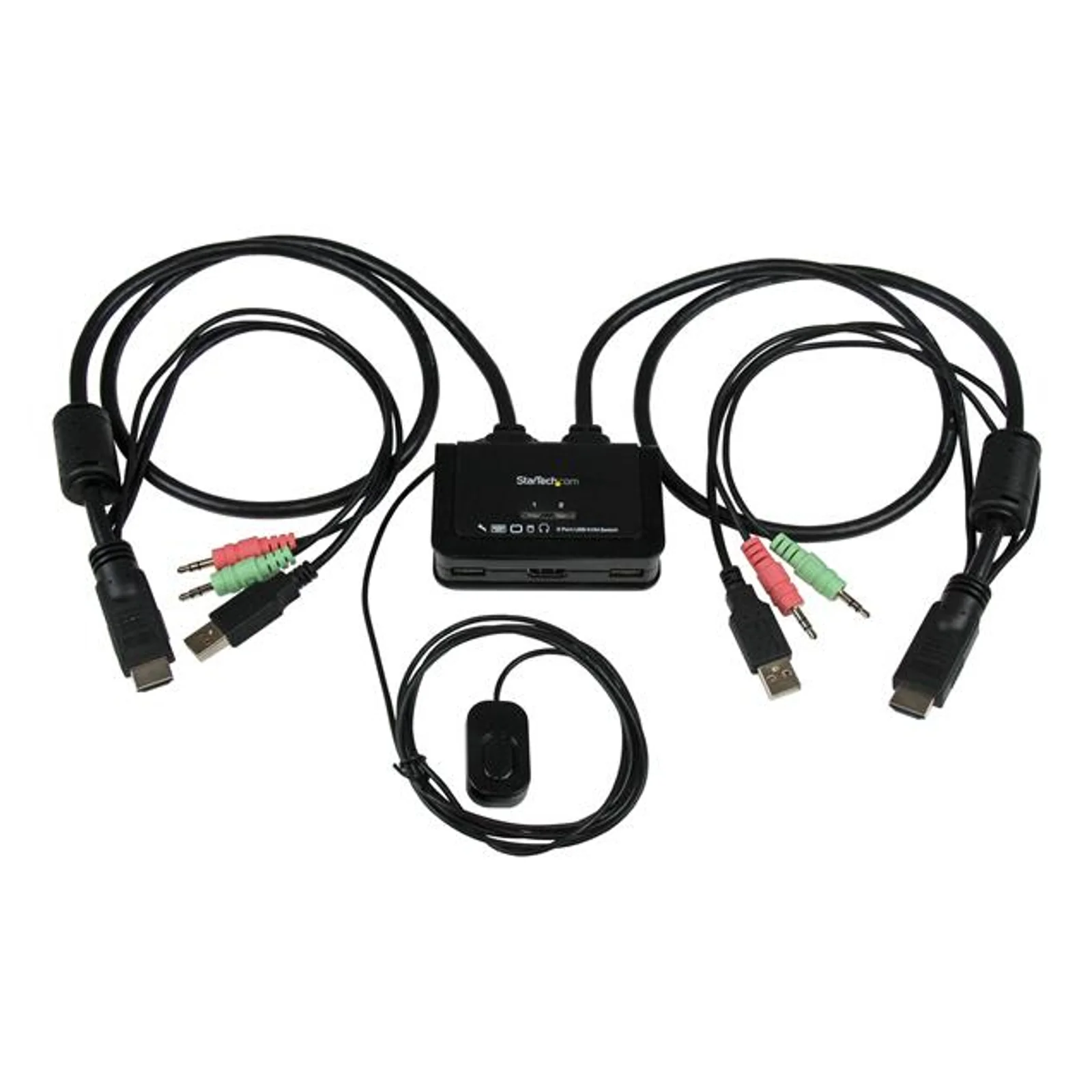 Switch Commutateur KVM 2 Ports USB, HDMI avec Audio et Câbles pour 2 PC sur 1 écran - Auto Alimenté