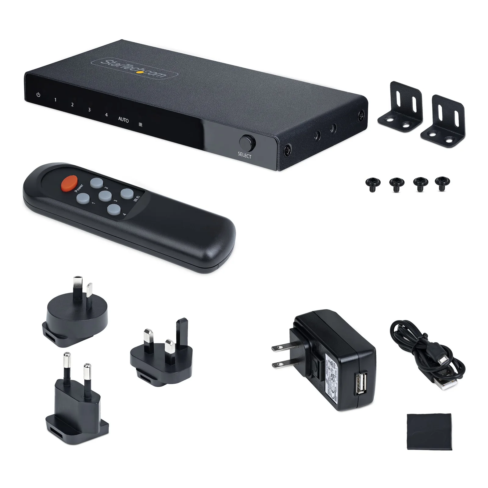 StarTech.com Switch HDMI 8K à 4 ports - Switch HDMI 2.1 4K 120Hz HDR10+, 8K 60Hz UHD - Commutateur/Switch HDMI 4 In 1 Out - Commutation de Source Auto/Manuelle - Adaptateur d'Alimentation et Télécommande Inclus