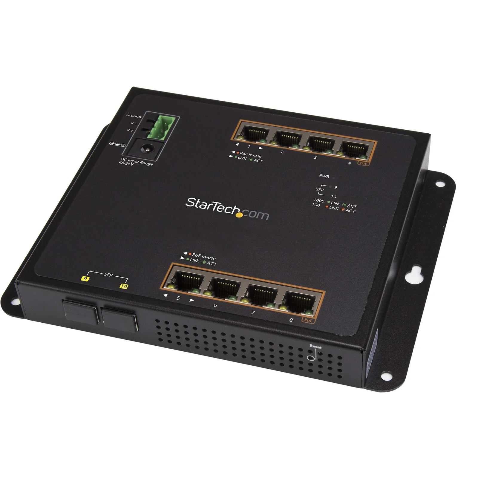 Switch Industriel POE+ Gigabit Ethernet 8 ports - 2 connexions MSA SFP - 30W - Switch Gbe Haute Puissance L2 adminstrable renforcé - Fixation murale Rail DIN IP-30/ -40C° à 75C°
