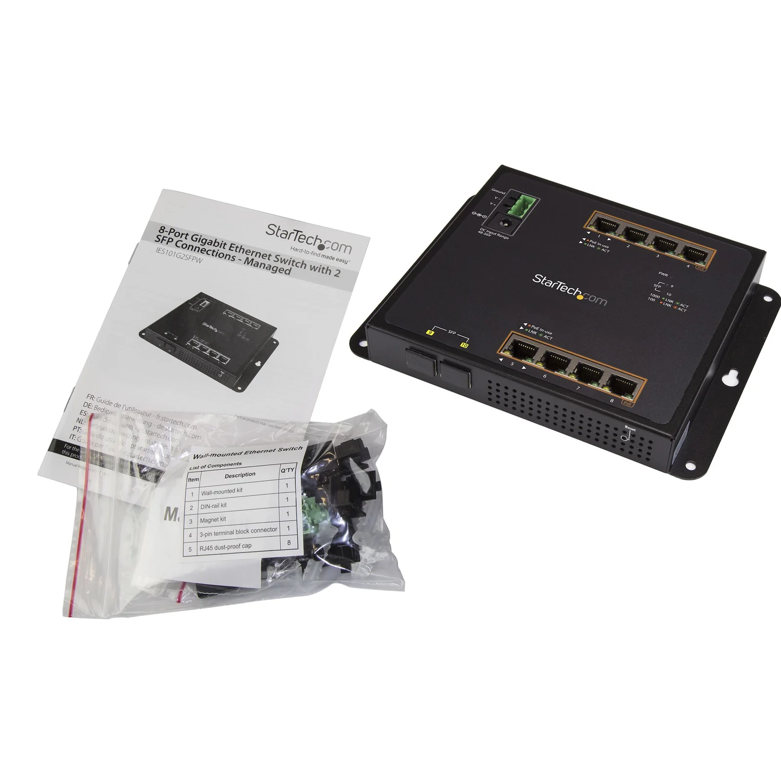 StarTech.com Switch Industriel POE+ Gigabit Ethernet 8 ports - 2 connexions MSA SFP - 30W - Switch Gbe Haute Puissance L2 adminstrable renforcé - Fixation murale Rail DIN IP-30/ -40C° à 75C°