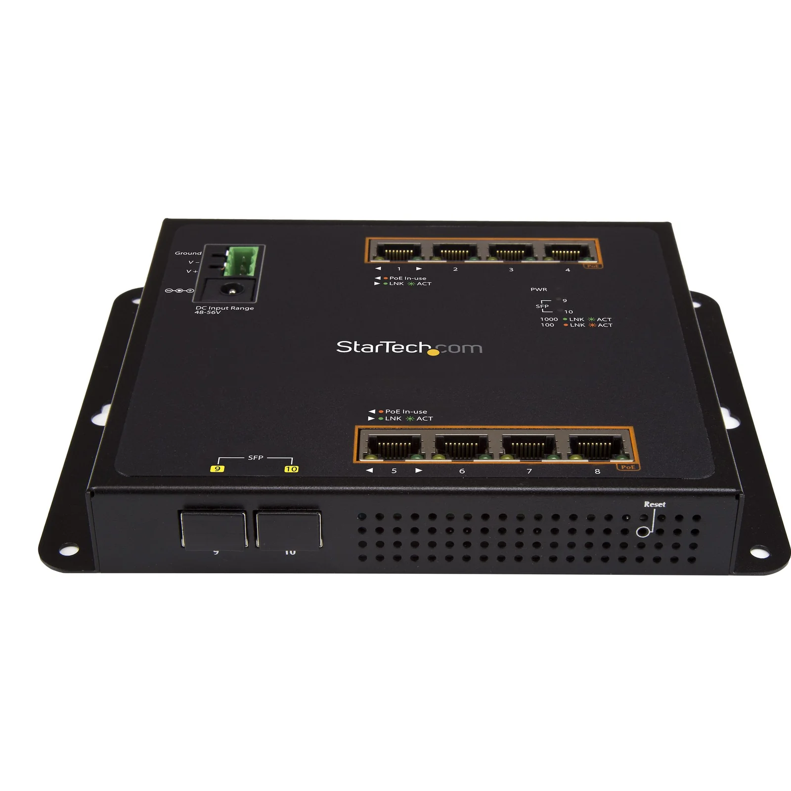StarTech.com Switch Industriel POE+ Gigabit Ethernet 8 ports - 2 connexions MSA SFP - 30W - Switch Gbe Haute Puissance L2 adminstrable renforcé - Fixation murale Rail DIN IP-30/ -40C° à 75C°