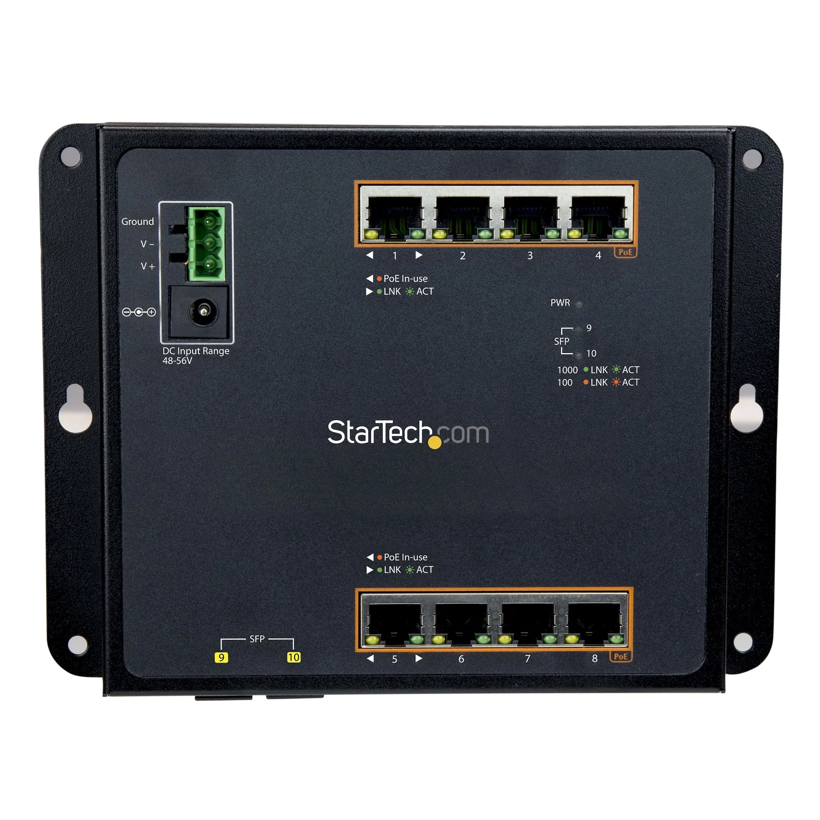 StarTech.com Switch Industriel POE+ Gigabit Ethernet 8 ports - 2 connexions MSA SFP - 30W - Switch Gbe Haute Puissance L2 adminstrable renforcé - Fixation murale Rail DIN IP-30/ -40C° à 75C°