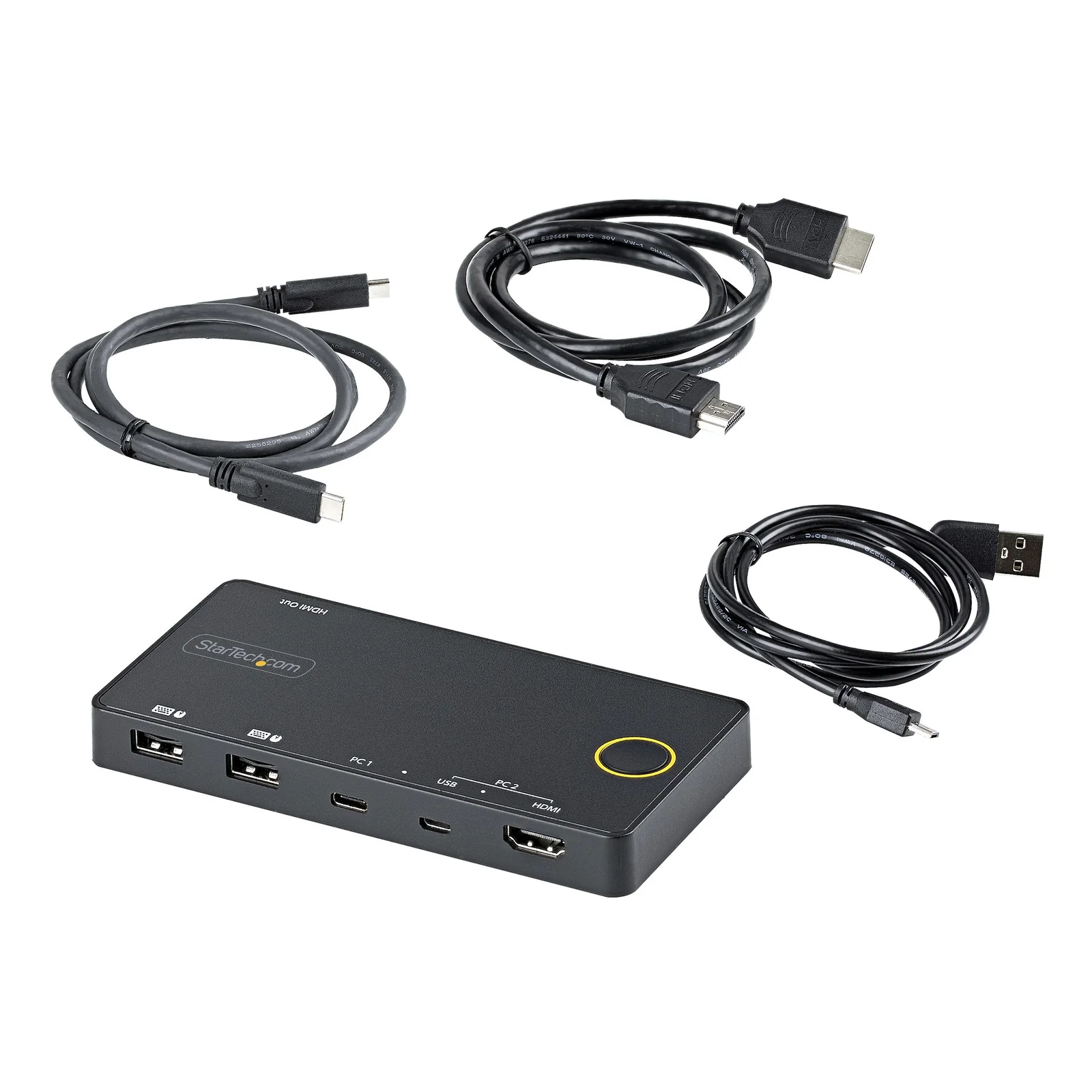 StarTech.com Switch KVM Hybride 2 Ports USB-A + HDMI & USB-C - Écran Unique HDMI 2.0 4K 60Hz - Commutateur KVM Compact HDMI Desktop et/ou Laptop - Alimenté par Bus USB - Compatible Thunderbolt 3