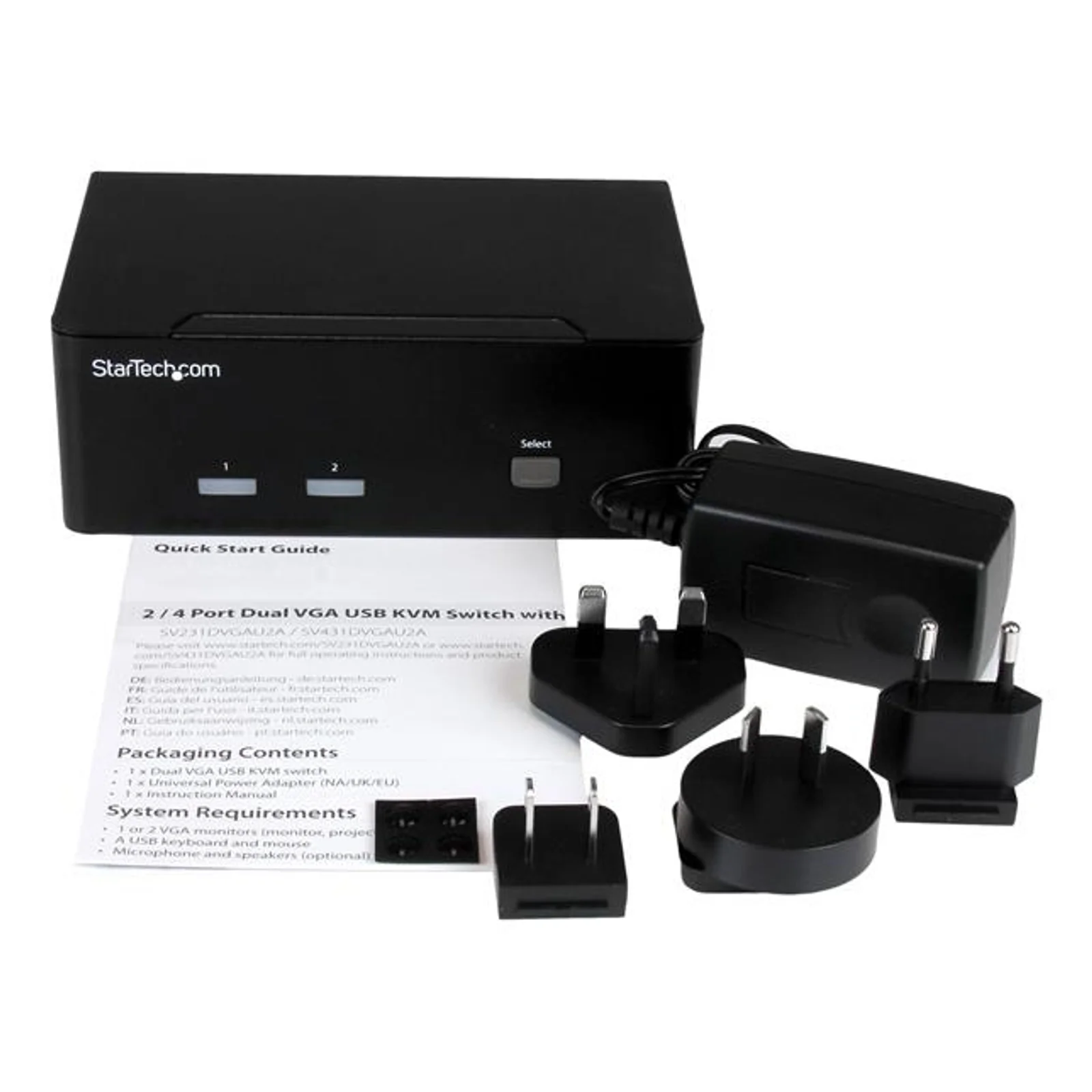 StarTech.com Switch KVM USB double VGA à 2 ports avec hub USB 2.0 à 2 ports