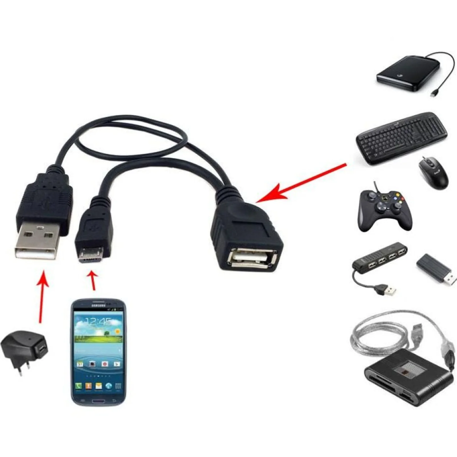 Techly 0.3m USB 2.0 A M/F - Micro USB 2.0 M câble USB 0,3 m USB A USB A/Micro-USB B Noir