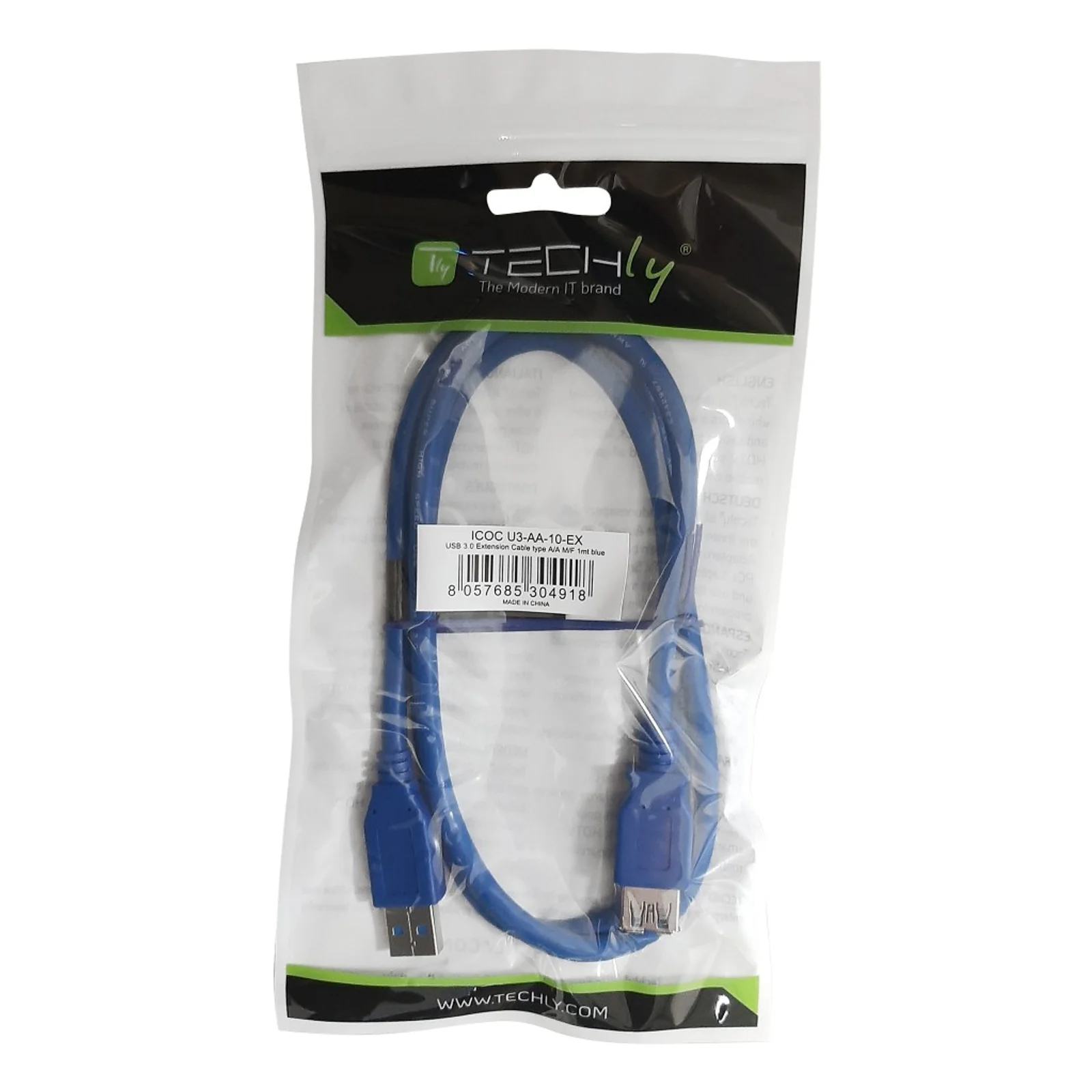 Techly 0.5m USB 3.0 A M/F câble USB USB 3.2 Gen 1 (3.1 Gen 1) 0,5 m USB A 5 Gbit/s Bleu