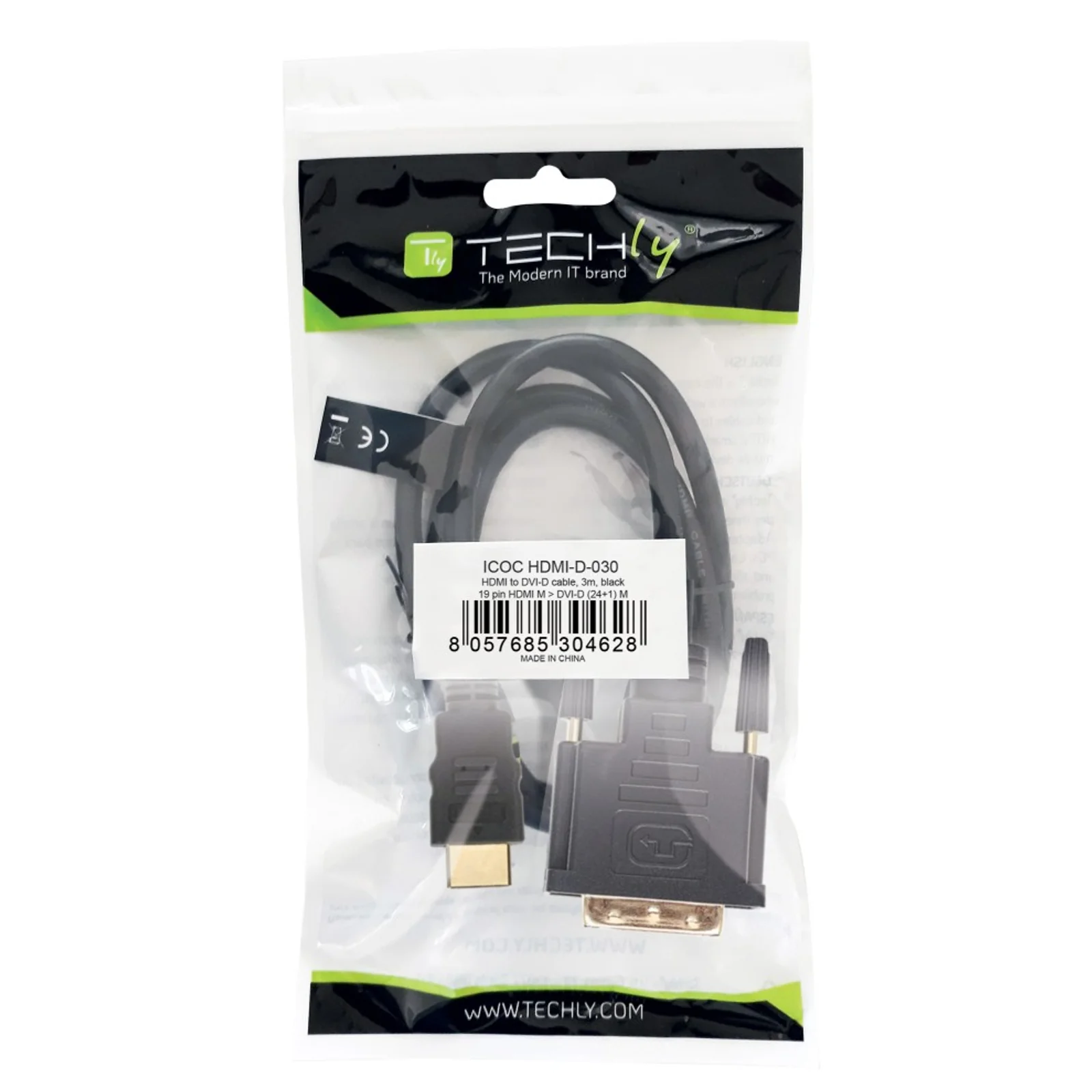 Techly 3.0m HDMI - DVI-D M/M 3 m Noir