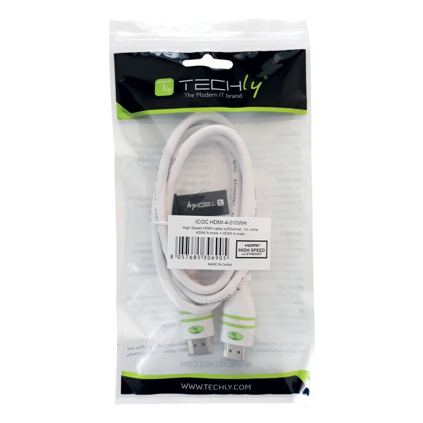 Techly 5.0m HDMI M/M câble HDMI 5 m HDMI Type A (Standard) Blanc