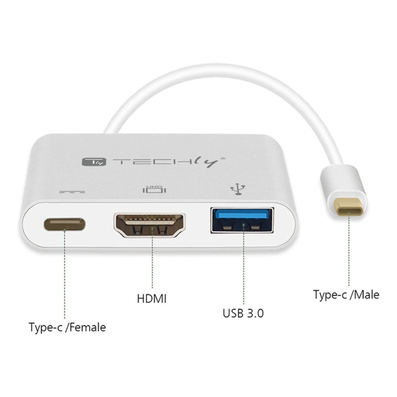 Techly IADAP USB31-HDMIPTY station d'accueil Avec fil USB 3.2 Gen 1 (3.1 Gen 1) Type-C Argent