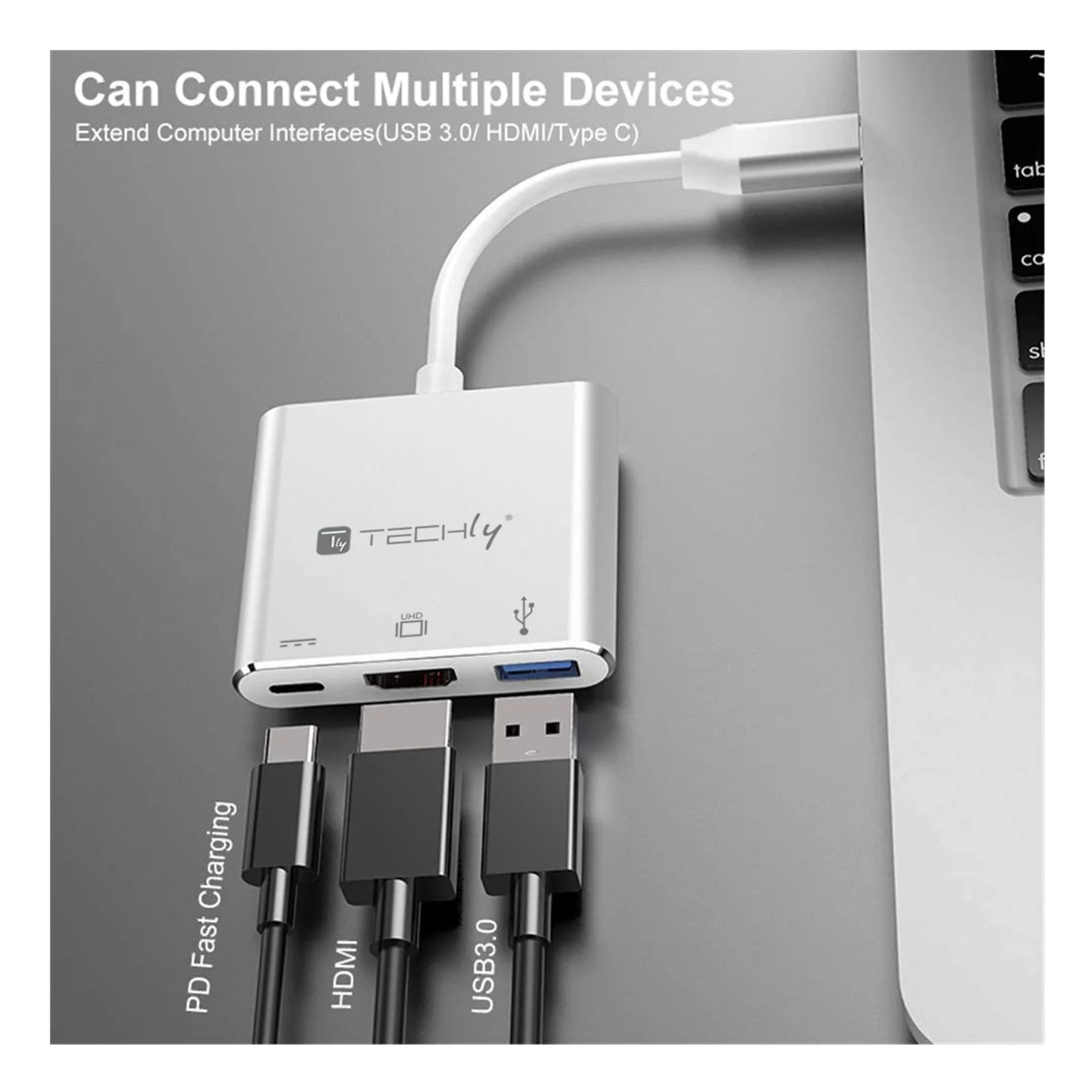 Techly IADAP USB31-HDMIPTY station d'accueil Avec fil USB 3.2 Gen 1 (3.1 Gen 1) Type-C Argent