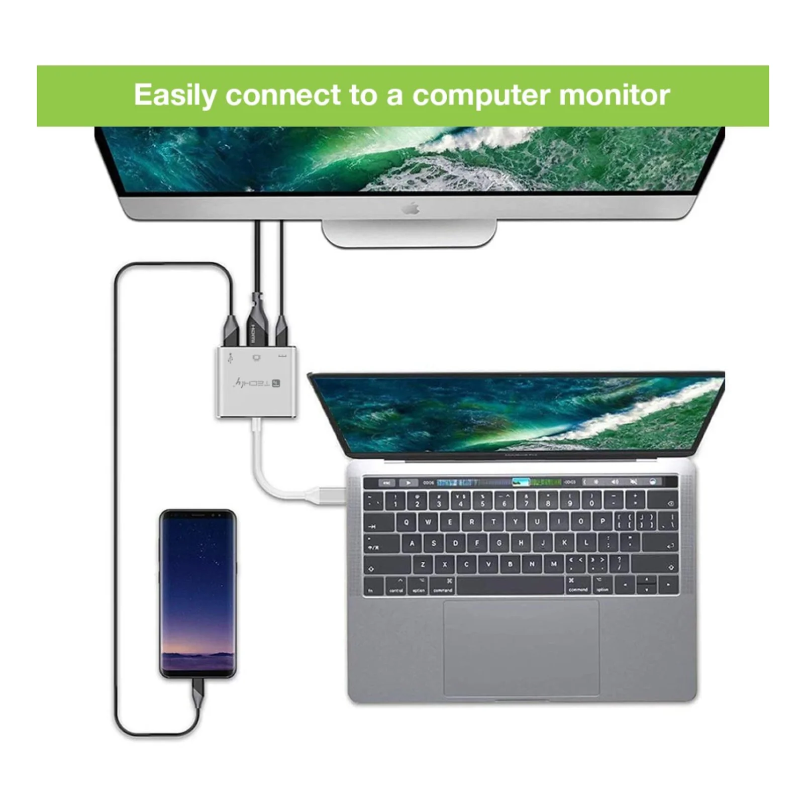 Techly IADAP USB31-HDMIPTY station d'accueil Avec fil USB 3.2 Gen 1 (3.1 Gen 1) Type-C Argent