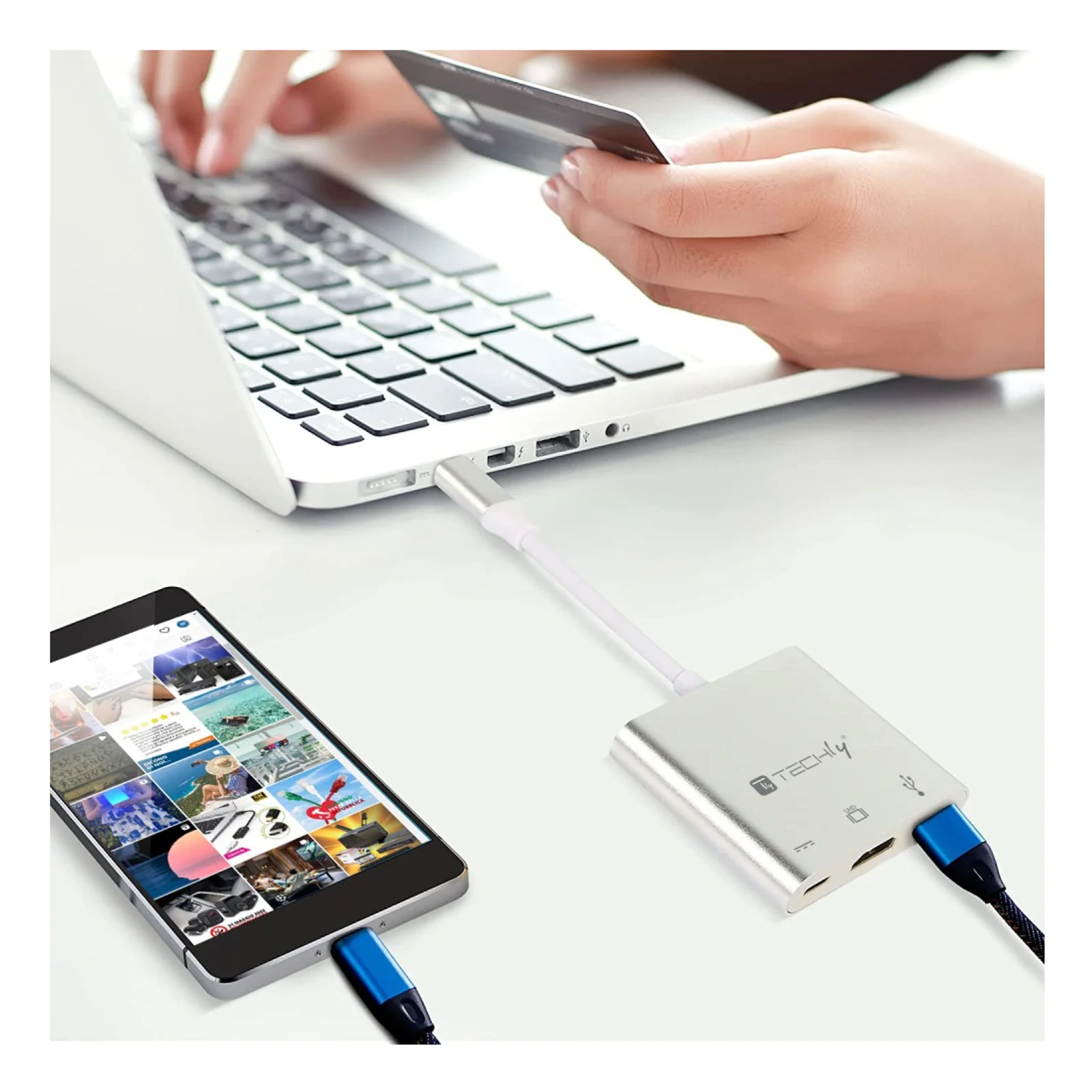 Techly IADAP USB31-HDMIPTY station d'accueil Avec fil USB 3.2 Gen 1 (3.1 Gen 1) Type-C Argent
