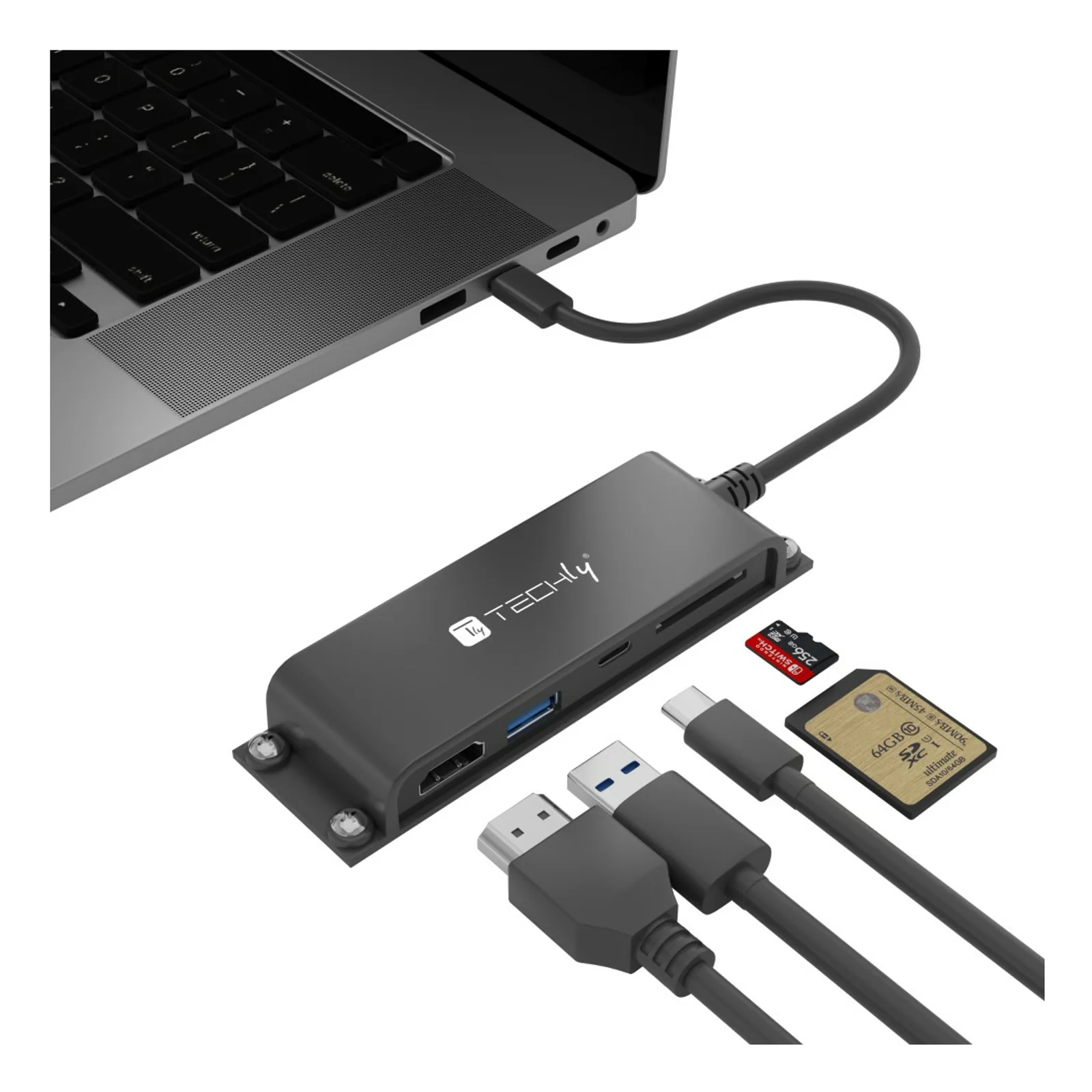 Techly IADAP-USBC-935 station d'accueil Avec fil USB 3.2 Gen 1 (3.1 Gen 1) Type-C Noir