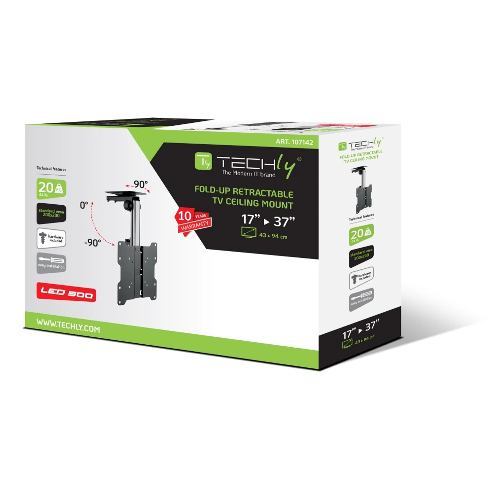 Techly ICA-CPLB 222 support pour téléviseur 94 cm (37") Noir, Argent