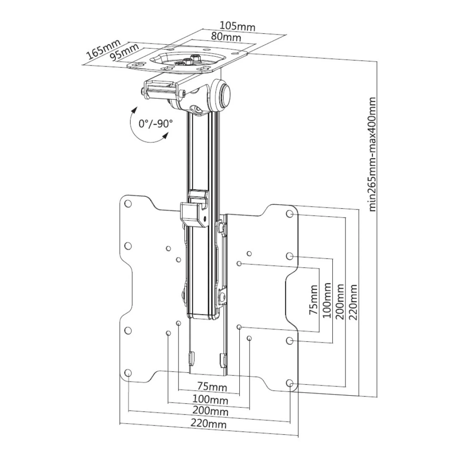 Techly ICA-CPLB 222 support pour téléviseur 94 cm (37") Noir, Argent