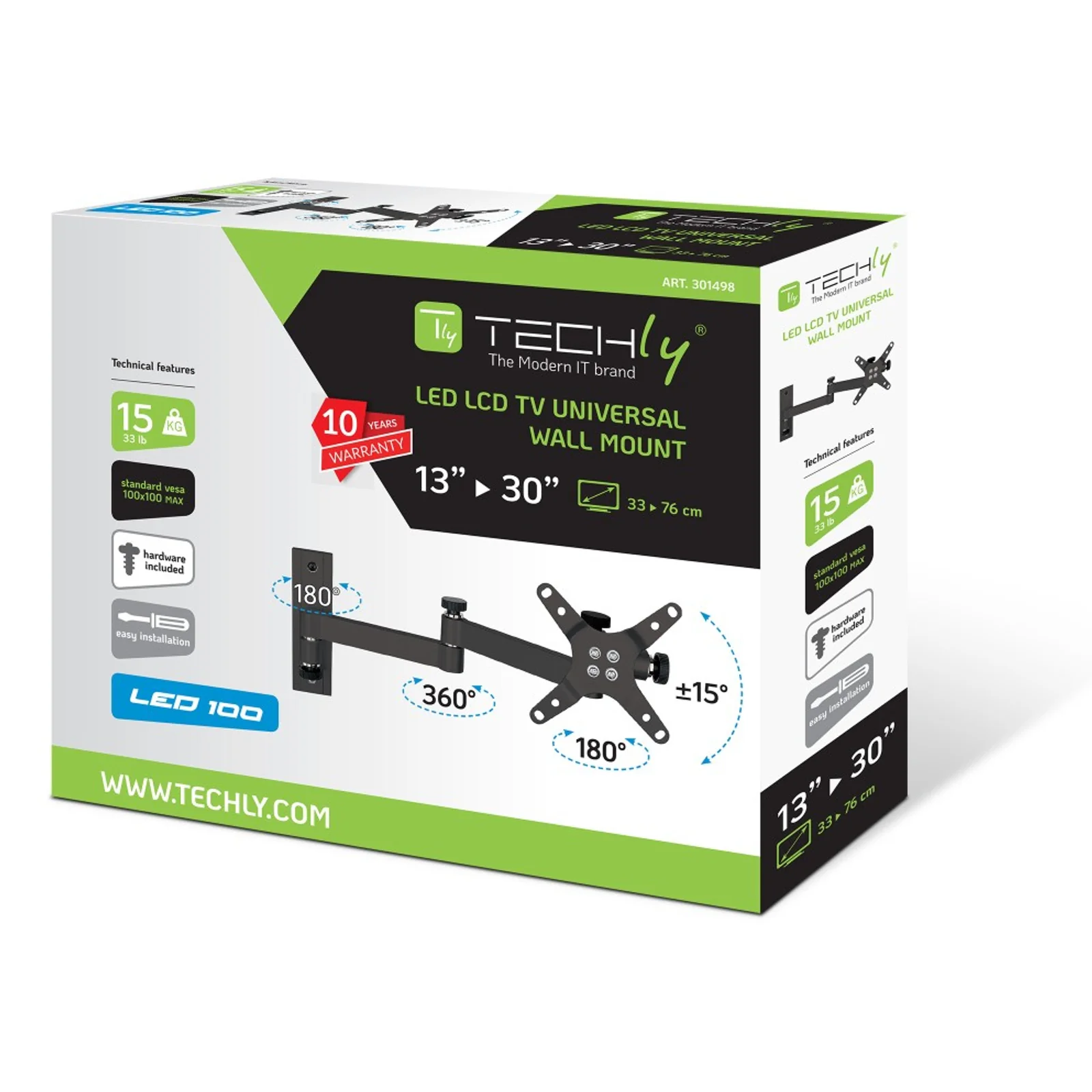Techly ICA-LCD 104BK support pour téléviseur 76,2 cm (30") Noir