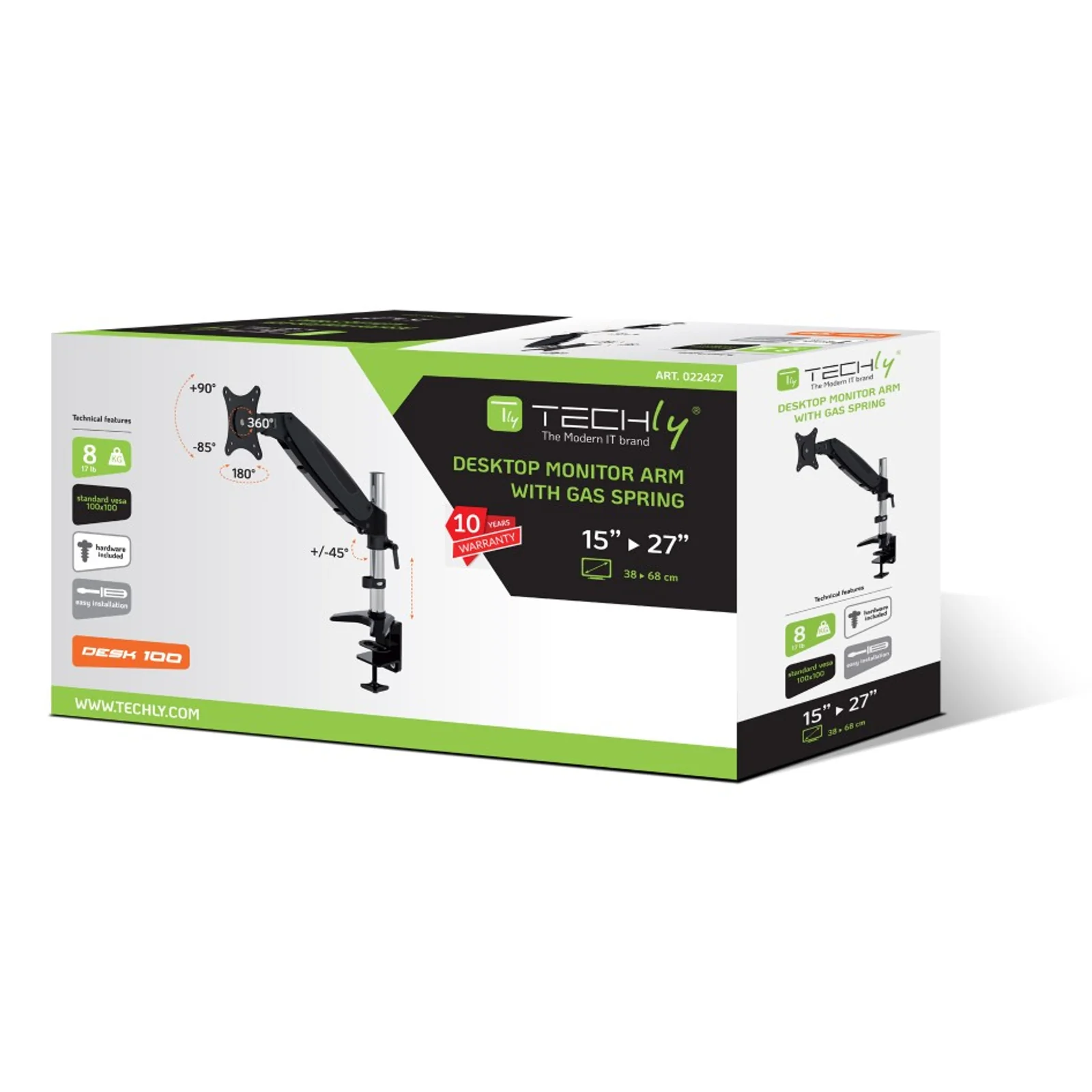 Techly ICA-LCD 111-BK support d'écran plat pour bureau 68,6 cm (27") Noir