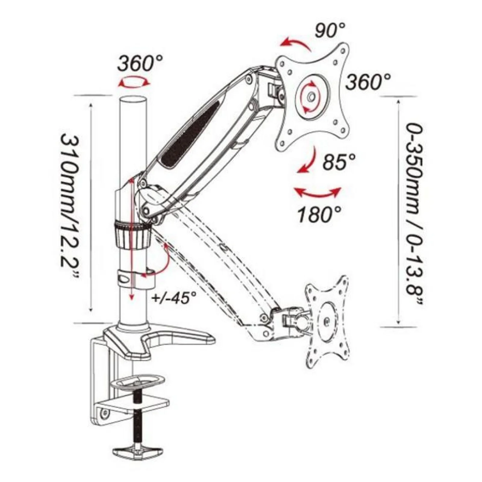 Techly ICA-LCD 111-BK support d'écran plat pour bureau 68,6 cm (27") Noir