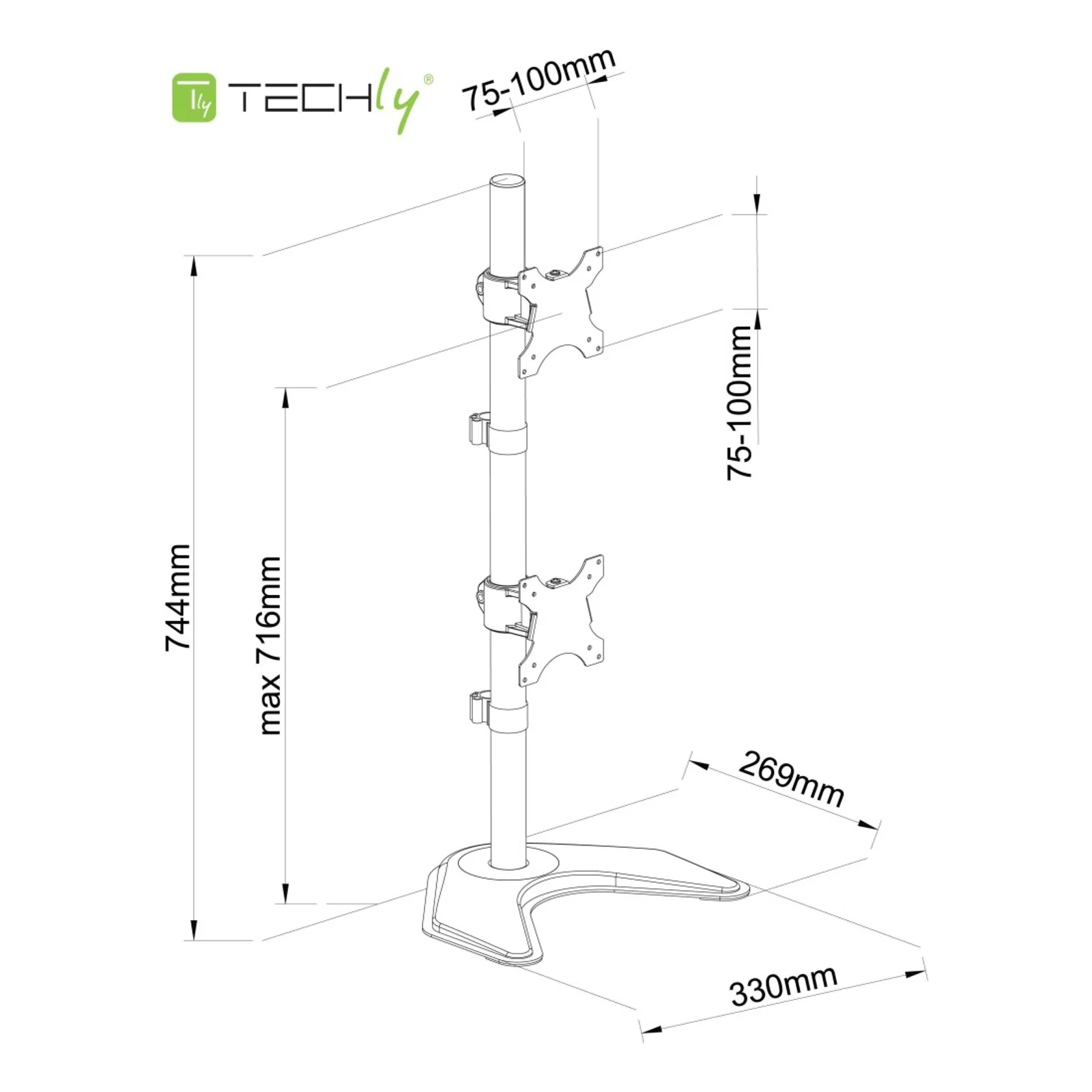 Techly ICA-LCD 2520V support d'écran plat pour bureau 68,6 cm (27") Noir