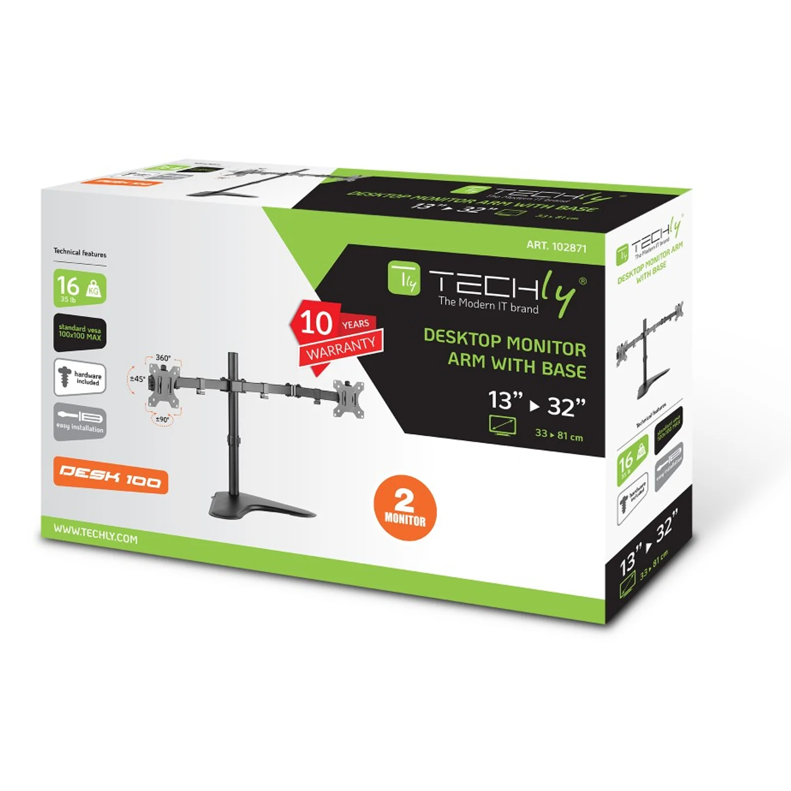 Techly ICA-LCD 2524 support d'écran plat pour bureau 81,3 cm (32") Noir