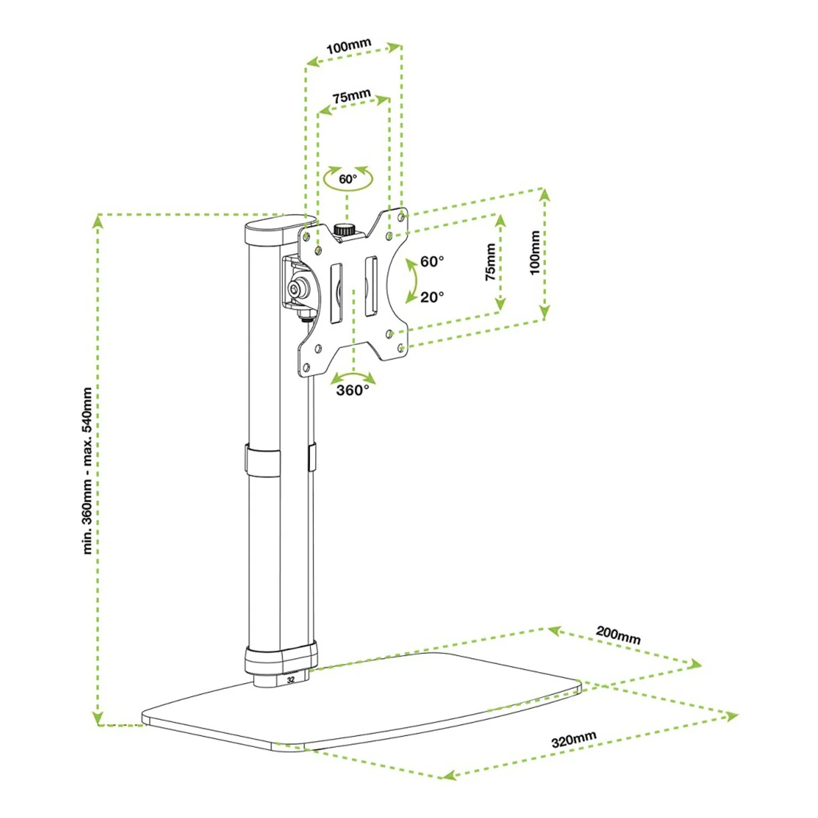 Techly ICA-LCD 260 support d'écran plat pour bureau 68,6 cm (27") Blanc