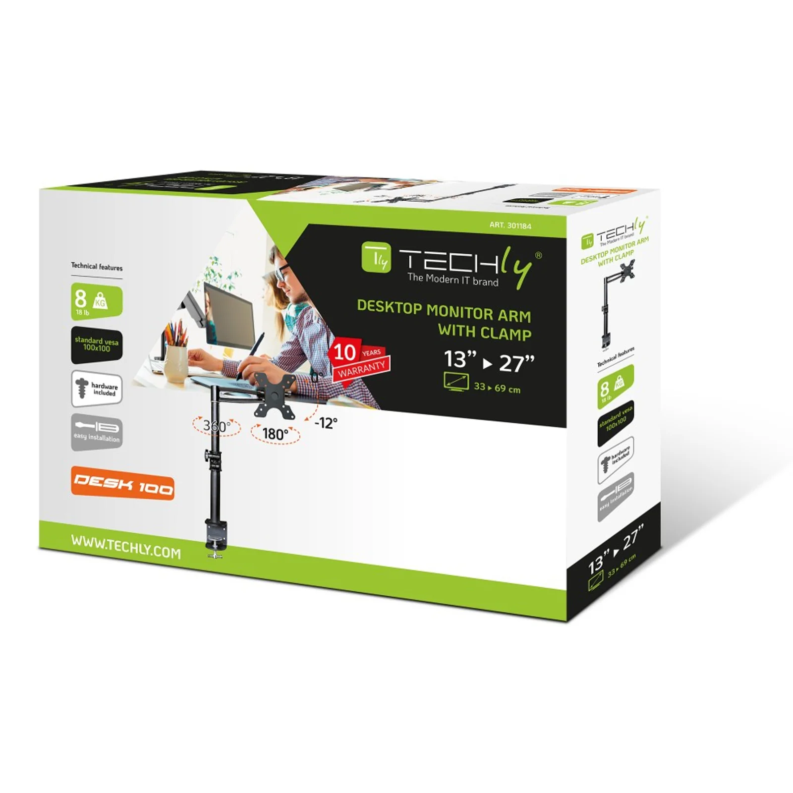 Techly ICA-LCD 501BK support d'écran plat pour bureau 68,6 cm (27") Noir