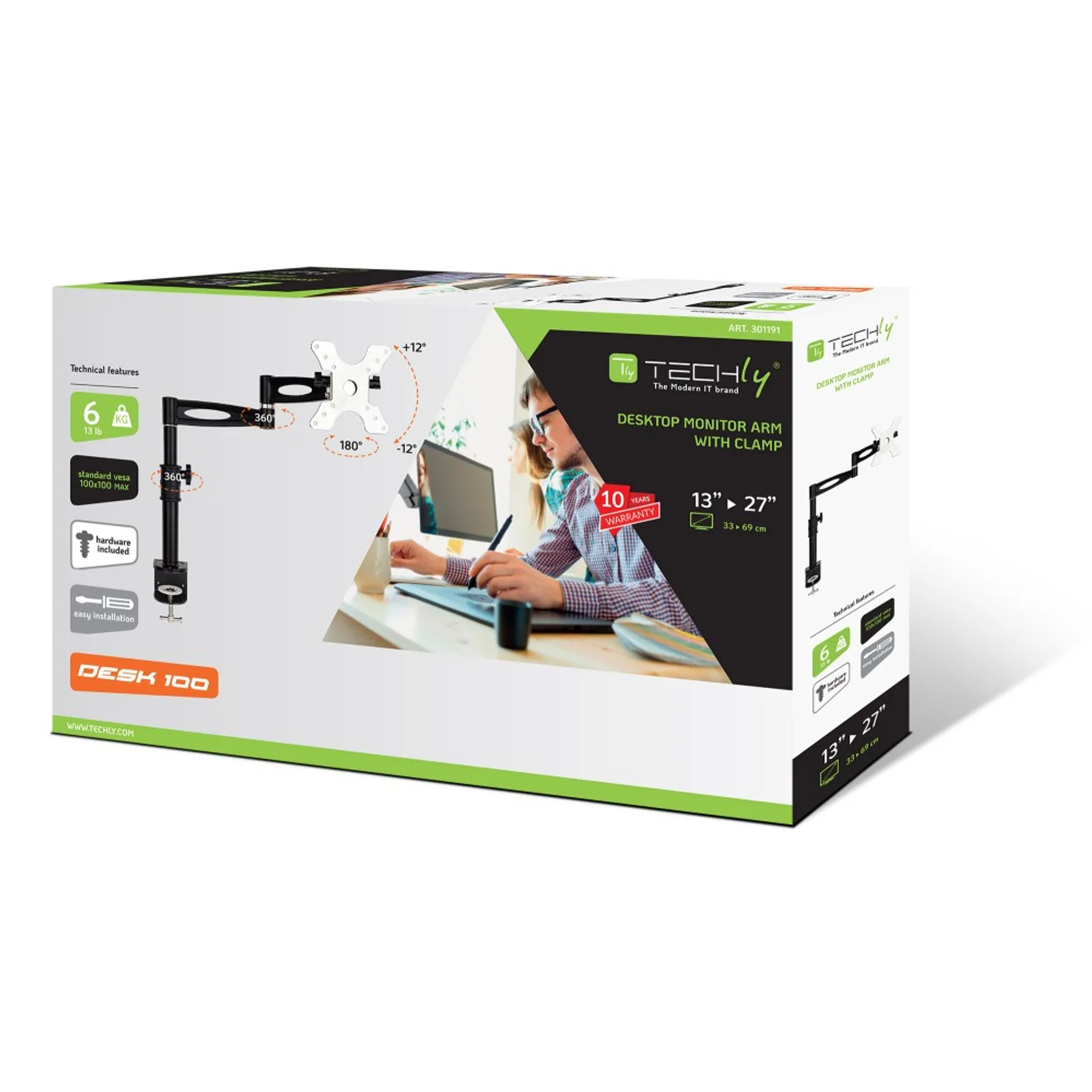 Techly ICA-LCD 502BK support d'écran plat pour bureau 68,6 cm (27") Noir