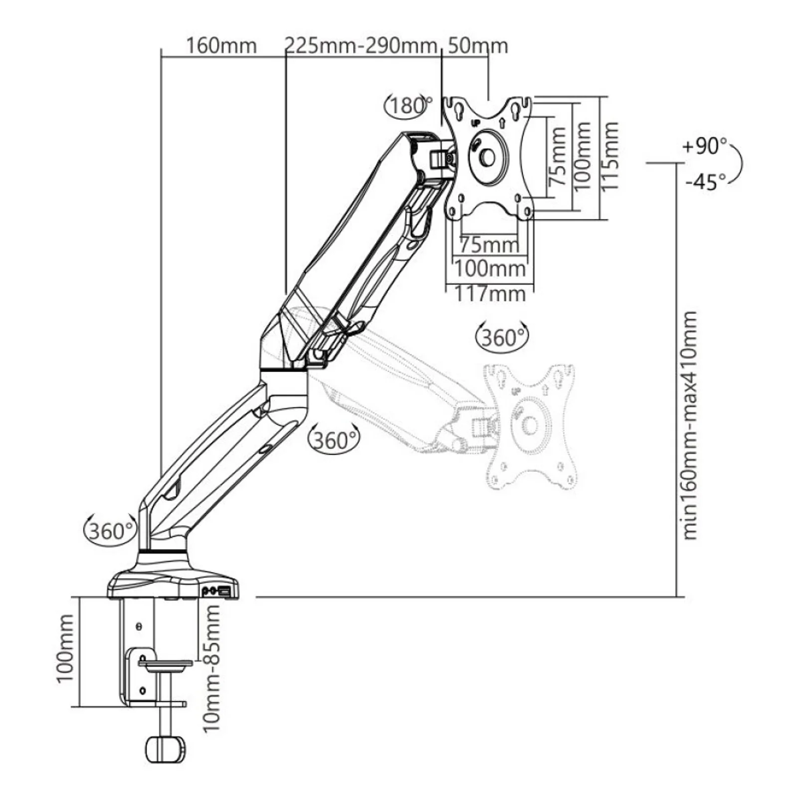 Techly ICA-LCD 514 support d'écran plat pour bureau 68,6 cm (27") Noir