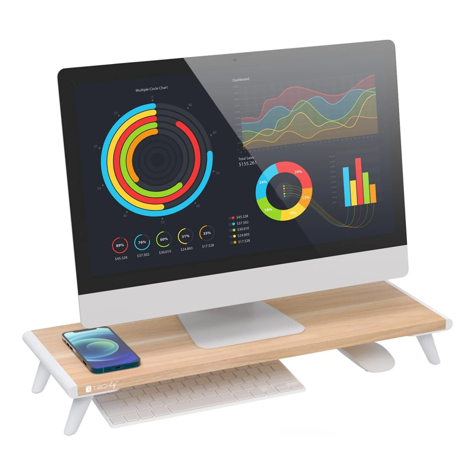 ICA-MS 389 support d'écran plat pour bureau Blanc, Bois