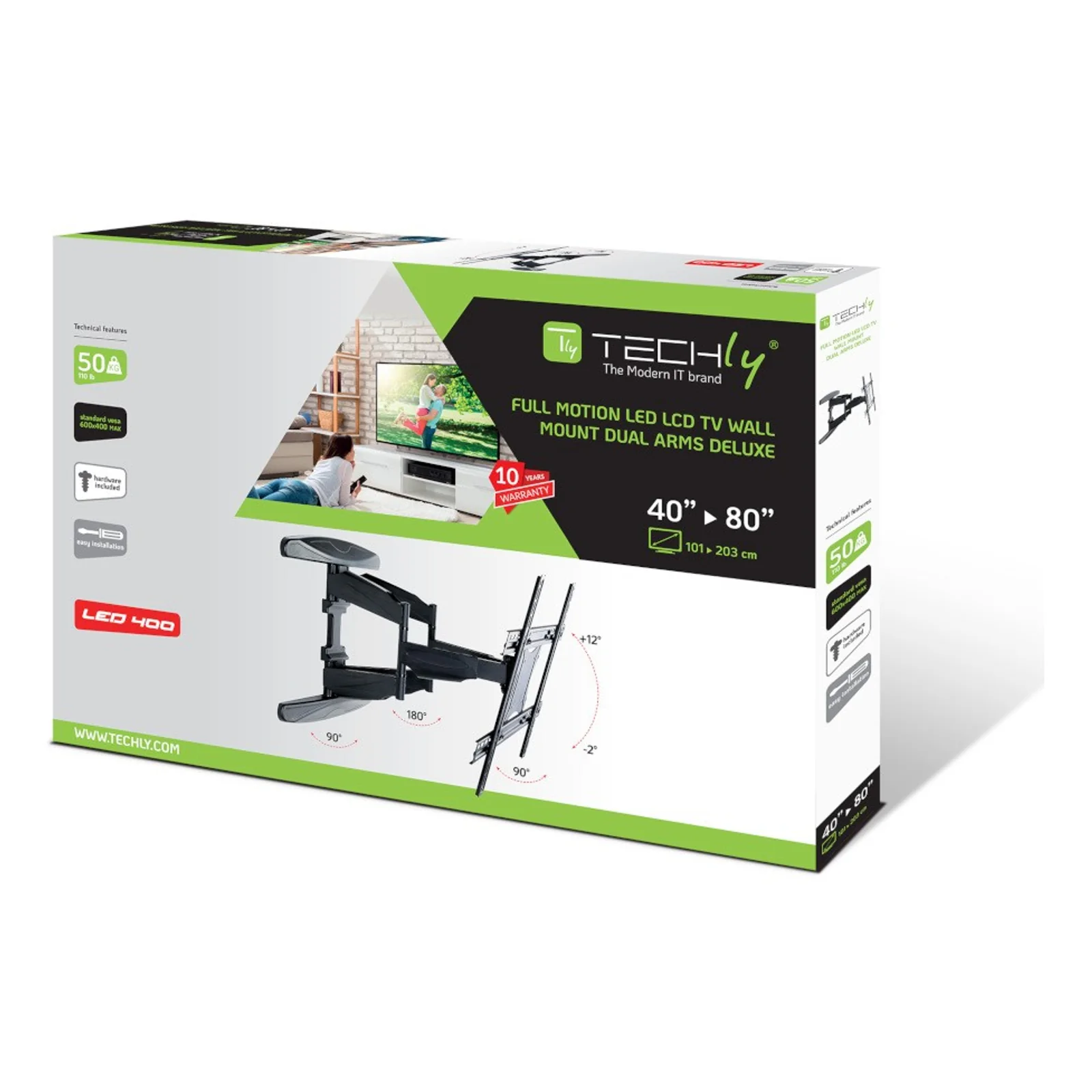 Techly ICA-PLB 172L support pour téléviseur 2,03 m (80") Noir