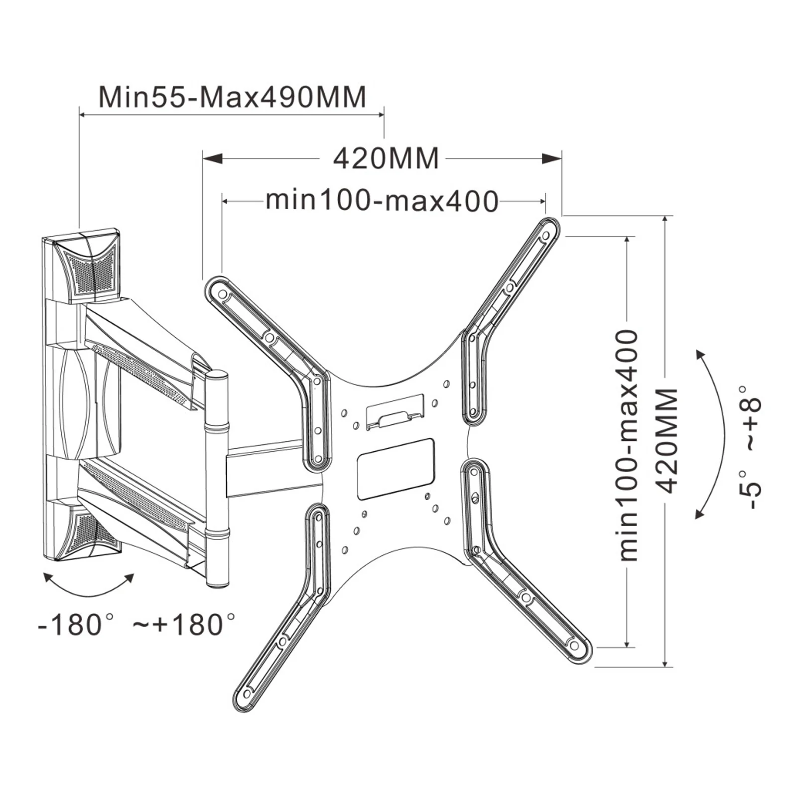 Techly ICA-PLB 271M support pour téléviseur 132,1 cm (52") Noir
