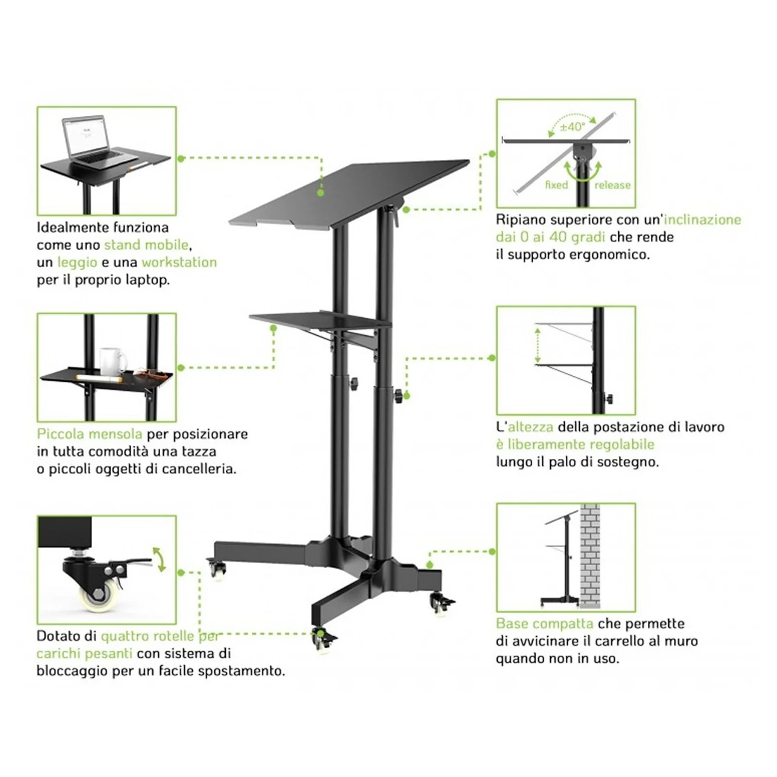 Techly ICA-TB TPM-1BK Support de livres Supports de Laptop Noir