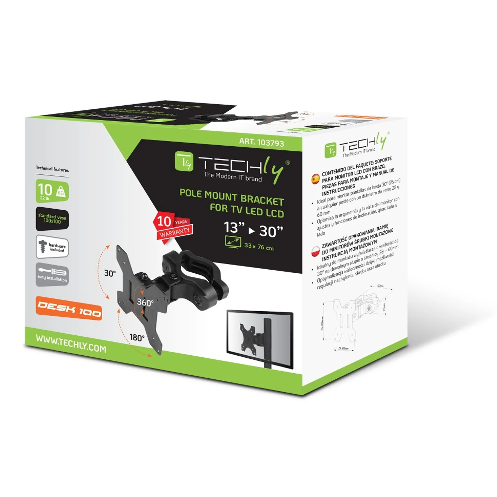 Techly ICALCD100BK Bureau Noir