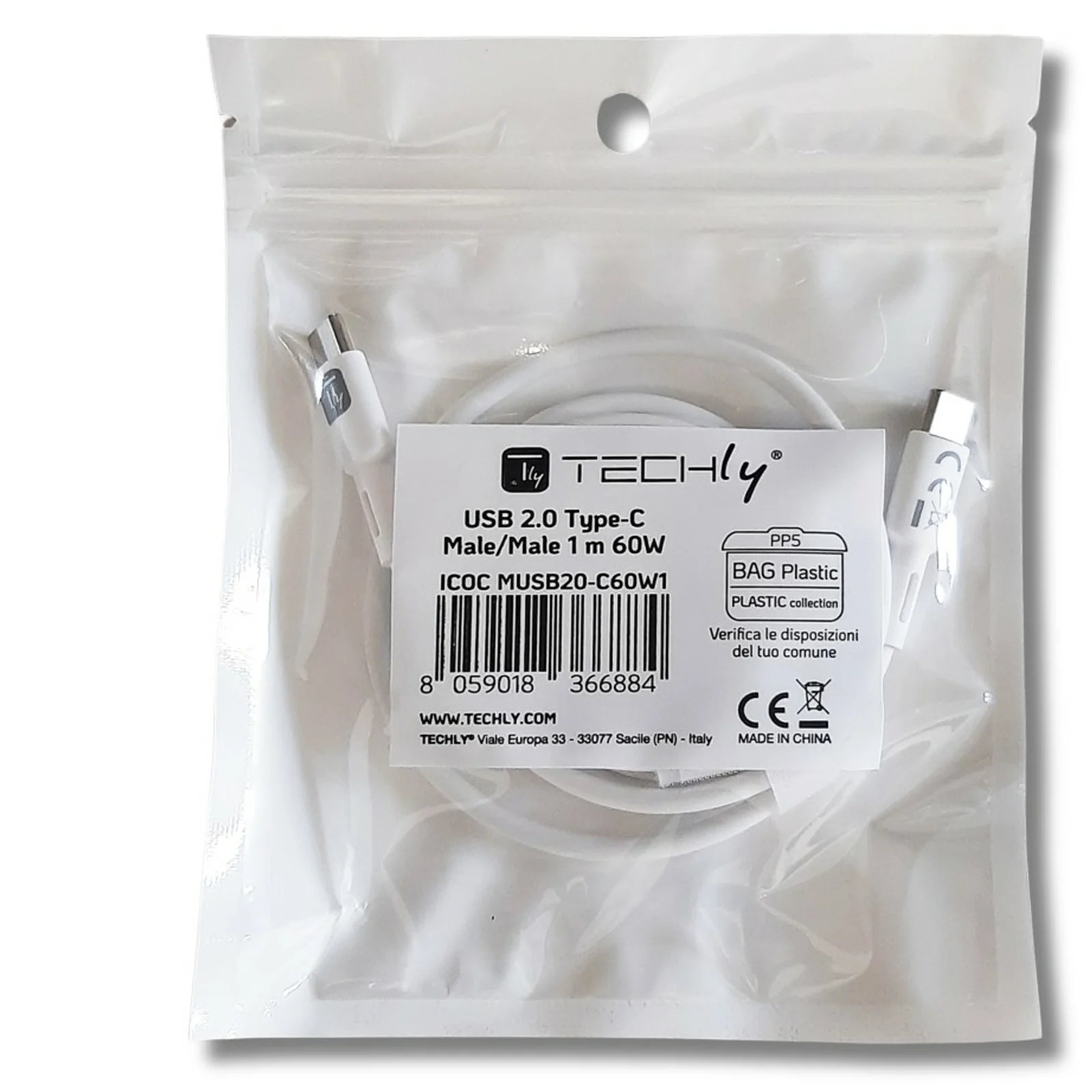 Techly ICOC-MUSB20-C60W1 câble USB USB 2.0 1 m USB C 0,48 Gbit/s 60 W Blanc