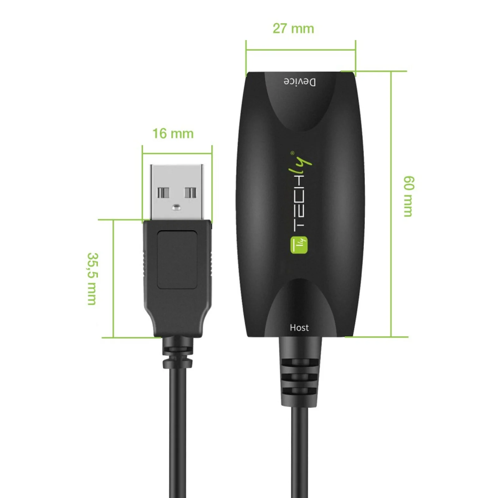 Techly ICUR3050 câble USB USB 3.2 Gen 1 (3.1 Gen 1) 5 m USB A 5 Gbit/s Noir