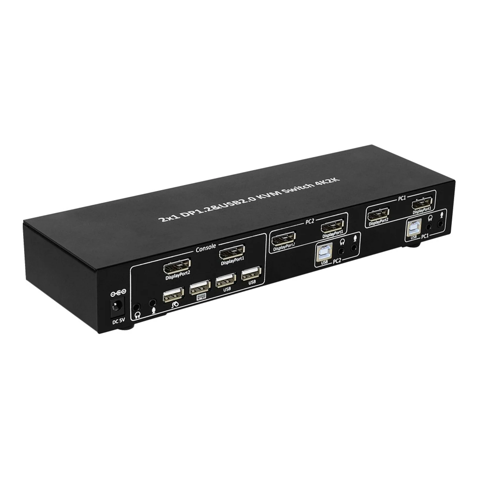 Techly IDATA DP-KVM2 commutateur écran, clavier et souris Noir
