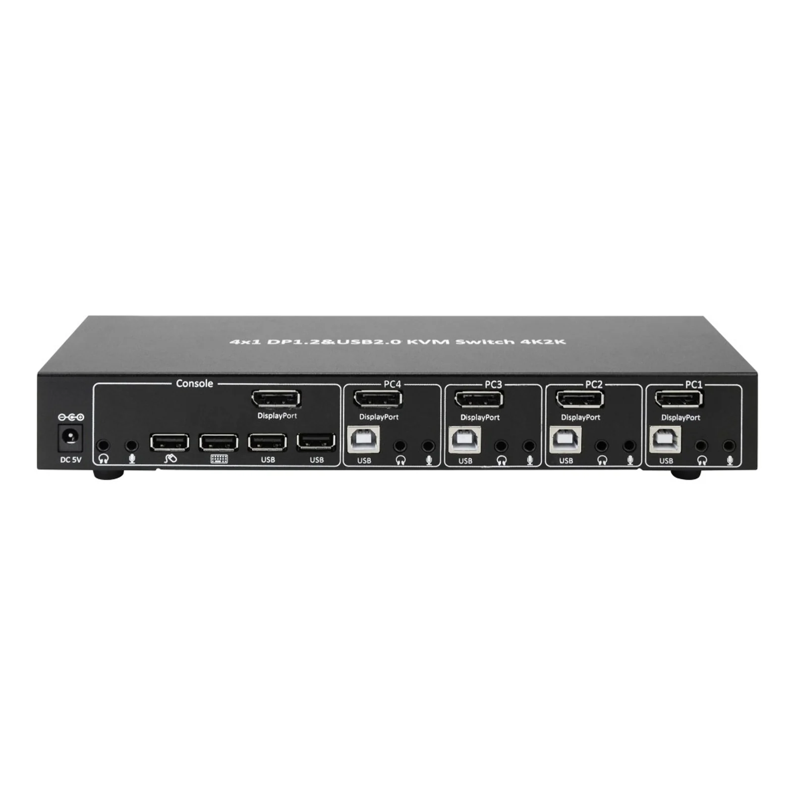 Techly IDATA DP-KVM4 commutateur écran, clavier et souris Grille de montage Noir