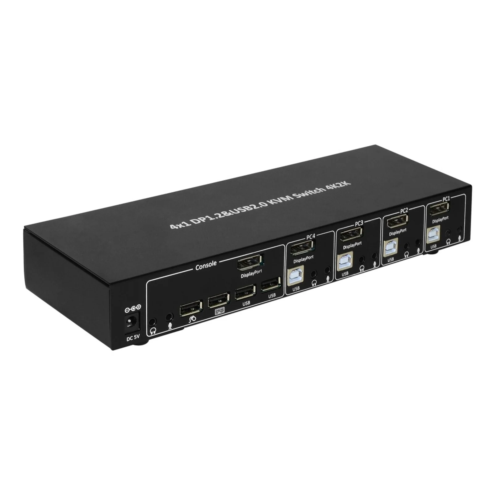 Techly IDATA DP-KVM4 commutateur écran, clavier et souris Grille de montage Noir