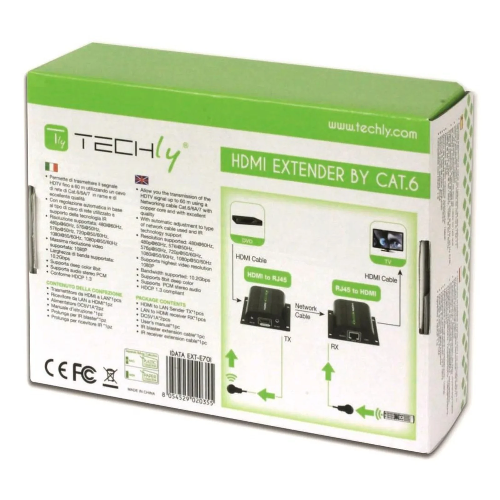 Techly IDATA EXT-E70I extension audio/video Émetteur et récepteur AV Noir