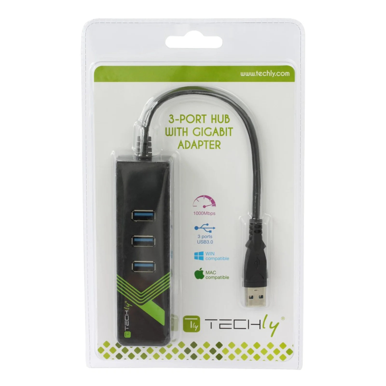 Techly IDATA USB-ETGIGA-3U2 station d'accueil USB 3.2 Gen 1 (3.1 Gen 1) Type-A Noir