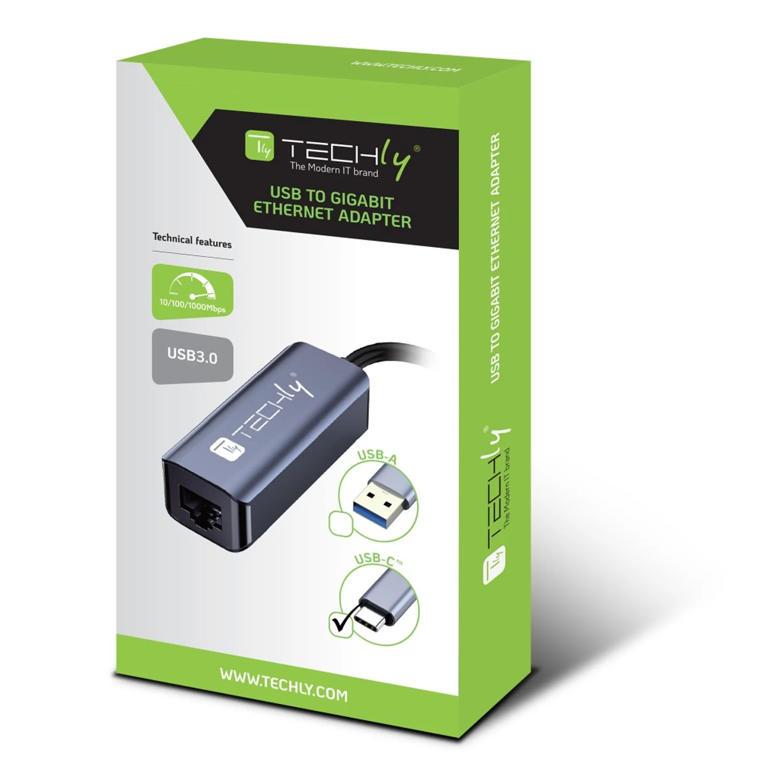 Techly IDATA USB-ETGIGA-CA station d'accueil Avec fil USB 3.2 Gen 1 (3.1 Gen 1) Type-C Noir, Argent