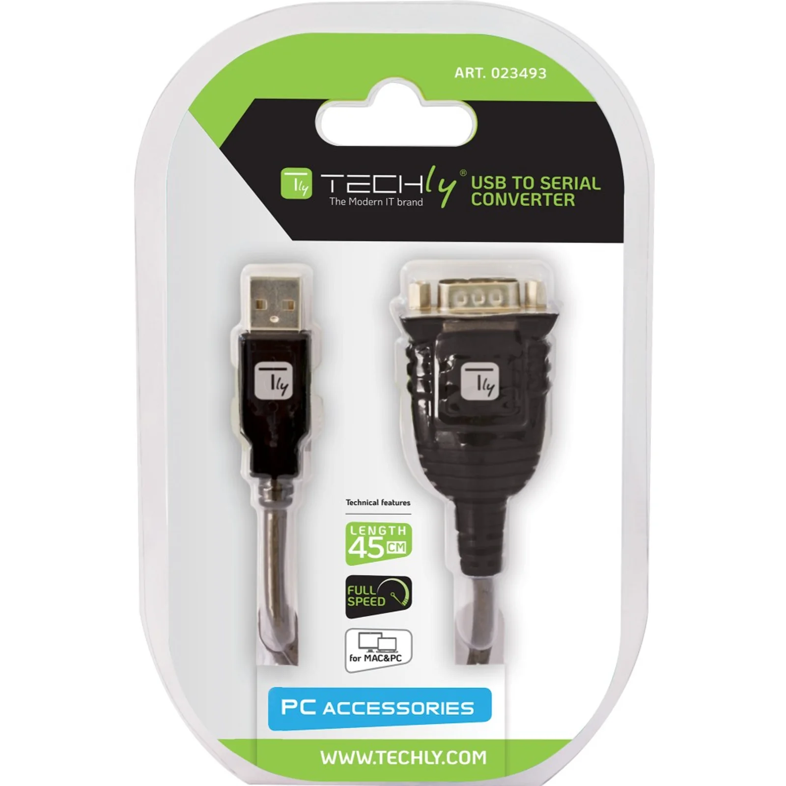 Techly IDATA USB-SER-2T câble Série Transparent 0,45 m USB Type-A DB-9