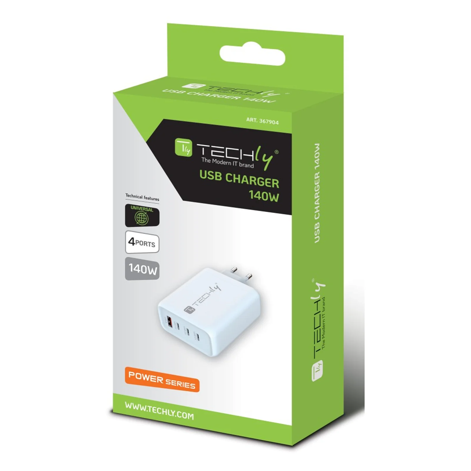 Techly IPW-PD140W-WH chargeur d'appareils mobiles Chargeur électrique, Smartphone, Tablette, Universel Blanc Secteur Charge rapide Intérieure
