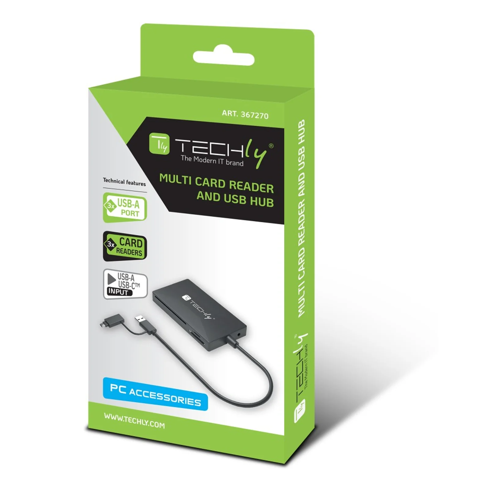 Techly IUSB-CARD-AC582 lecteur de carte mémoire USB 3.2 Gen 1 (3.1 Gen 1) Type-A/Type-C Noir