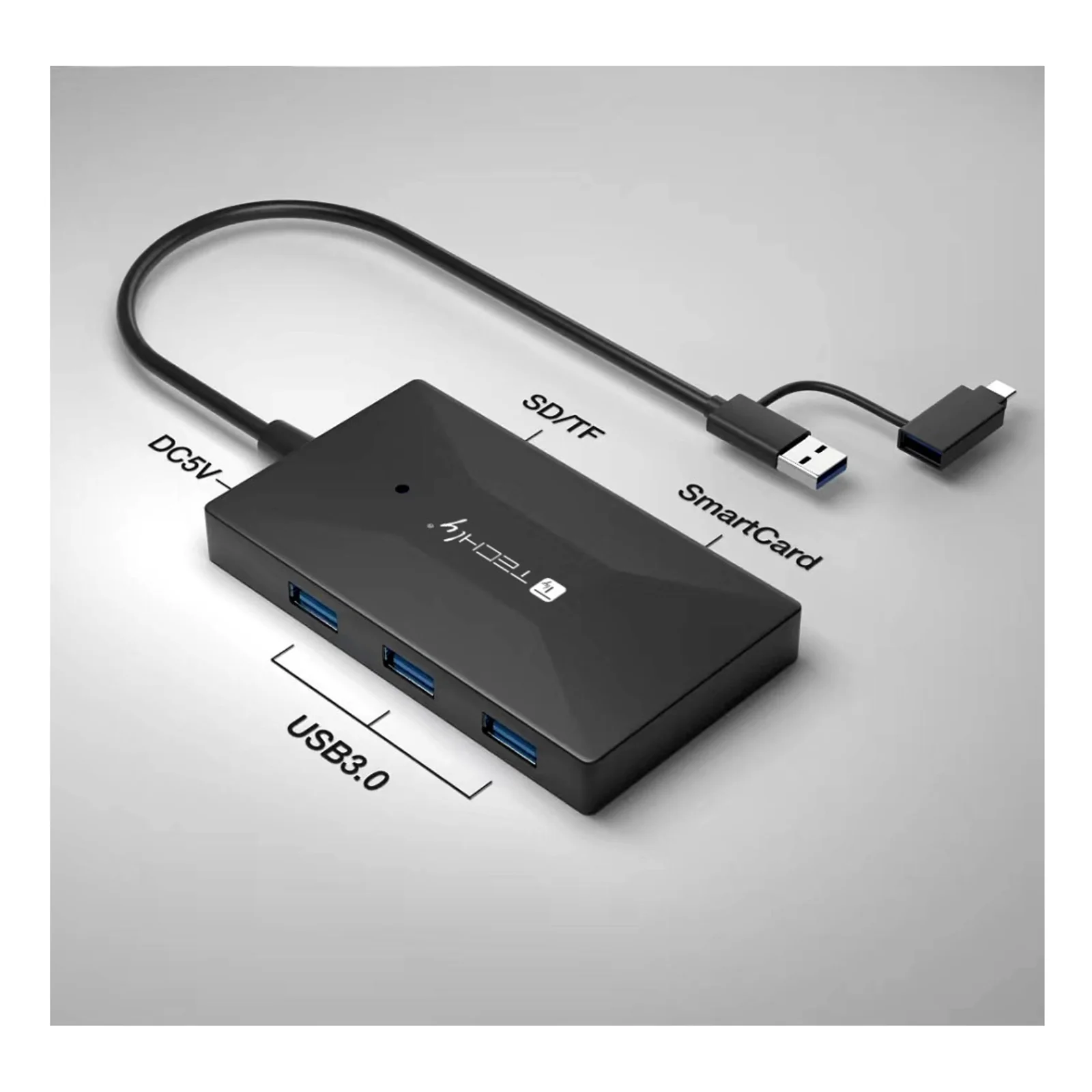 Techly IUSB-CARD-AC582 lecteur de carte mémoire USB 3.2 Gen 1 (3.1 Gen 1) Type-A/Type-C Noir